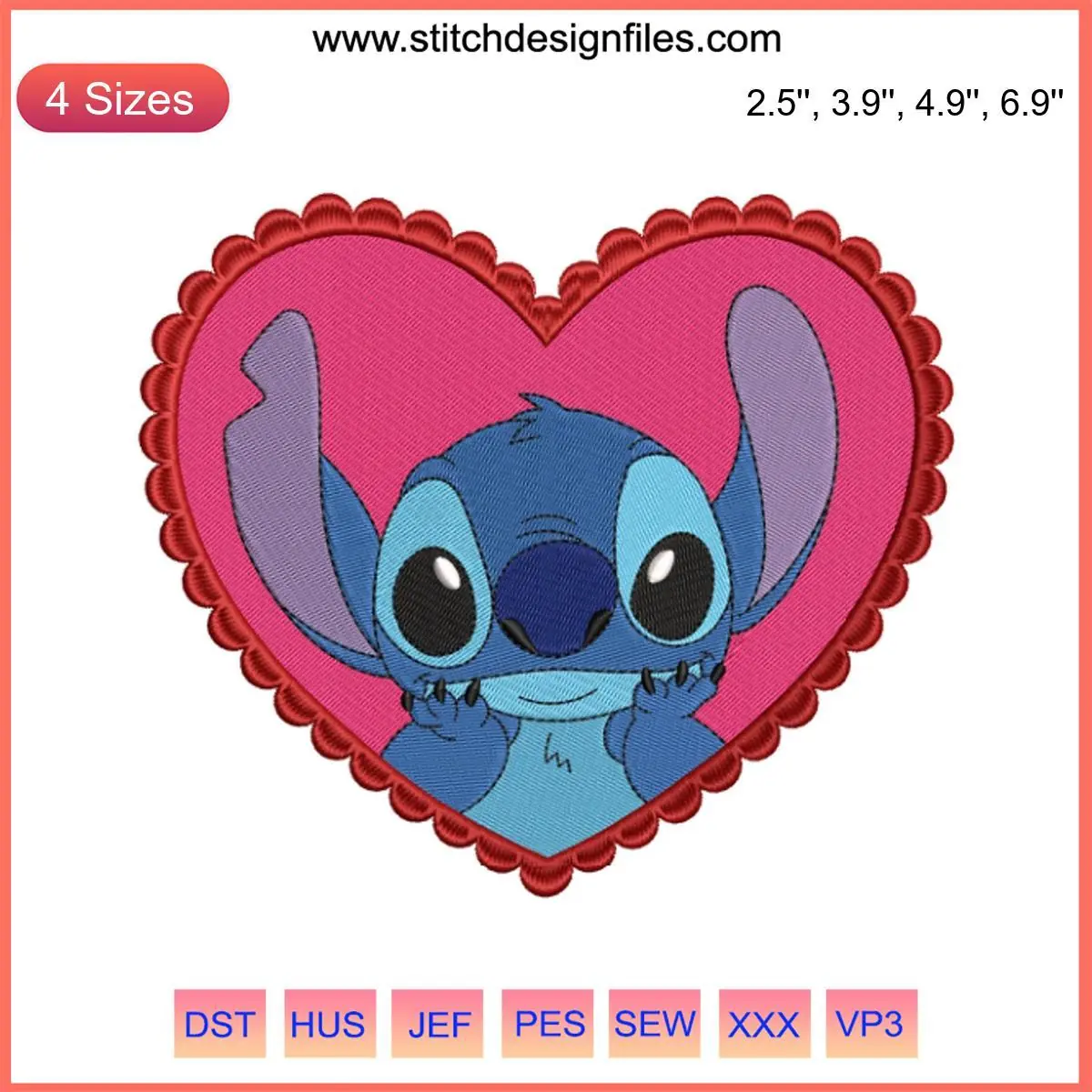 Cute Stitch in Heart Embroidery Design Disney Stitch Valentine s  